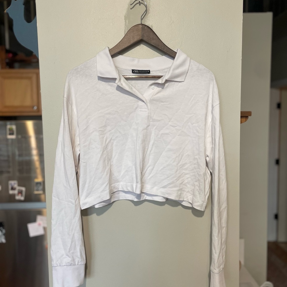 White Collared Cropped Shirt